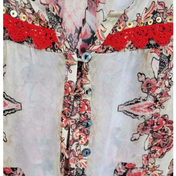 Style & Co Women’s Boho Floral Semi-Sheer Blouse with Front Pockets - Size Small - Picture 5 of 8